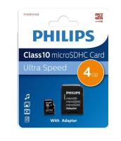 Карта памяти microSD 4 Гб Philips, Class10, с адаптером