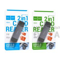 Кардридер HOCO HB45 Spirit, USB/Type-C 3.0, пластик, TF/ SD карта, цвет: серый (1/50/200)