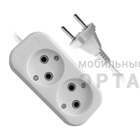 Удлинитель DEFENDER B220 2 гнезда, 2 метра, 10А/2200Вт, без заземления, ПВС 2х1,0мм, белый (1/40)